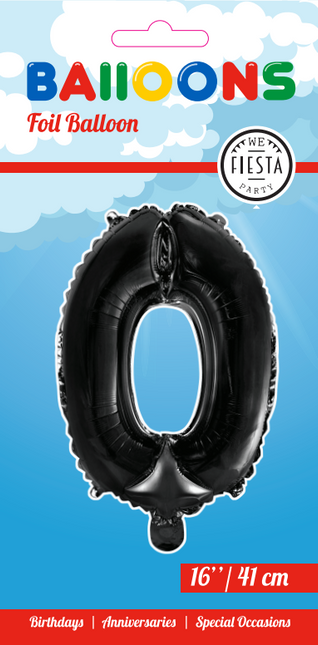 Globo Foil Figura 0 Negro 41cm con Pajita