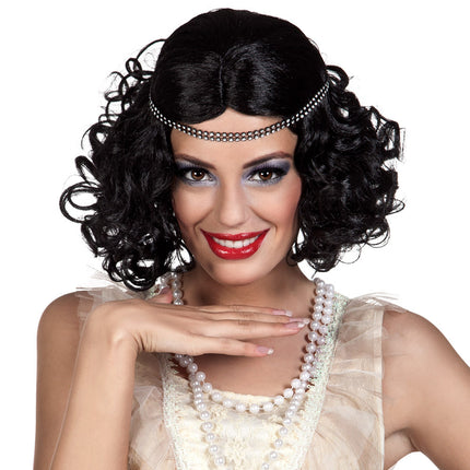 Peluca Negra Flapper Con Diadema