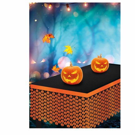 Falda de Mesa Naranja Halloween Calaveras 4m