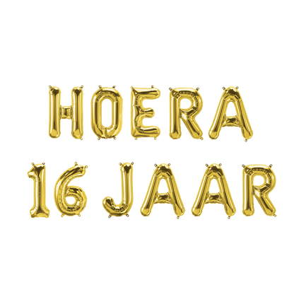 Set Globos Oro 16 Años Hurra 1,9m
