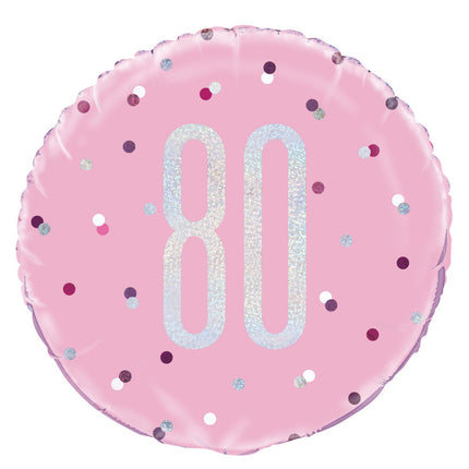 Globo de Helio 80 Años Rosa 45cm Vacío