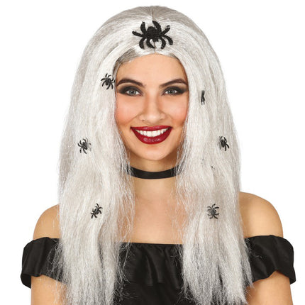 Peluca de Halloween Arañas Falsas Gris