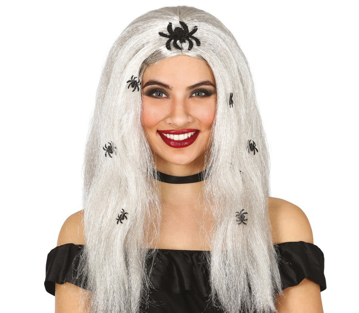Peluca de Halloween Arañas Falsas Gris