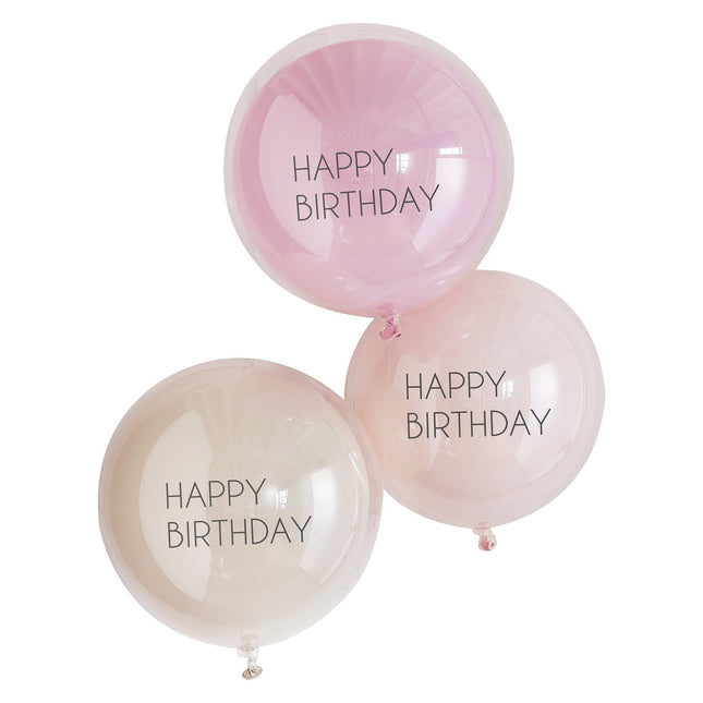 Globos Rosa Feliz Cumpleaños Doble Capa 45cm 3pcs