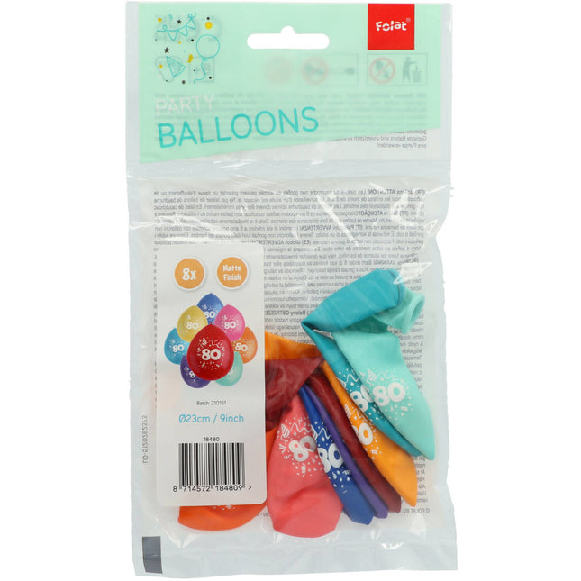 Globos 80 Años Coloreados 23cm 8pcs