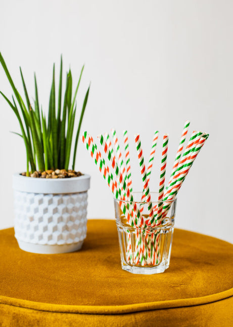 Verde Blanco Rojo Pajitas Cartón 20pcs