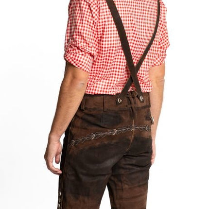 Leatherhose Corto Marrón Oscuro Cosido y Tirantes