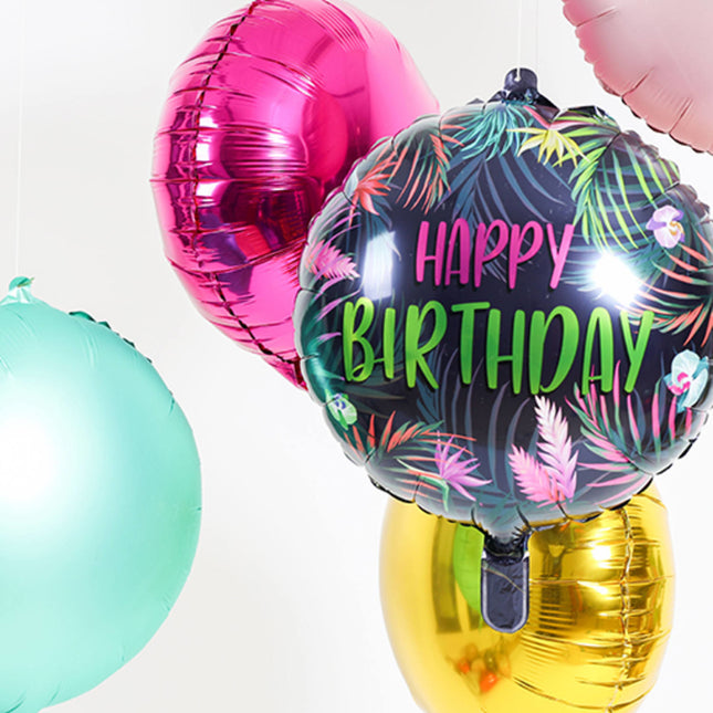 Globo de Helio Feliz Cumpleaños Hojas de Neón Vacío 45cm