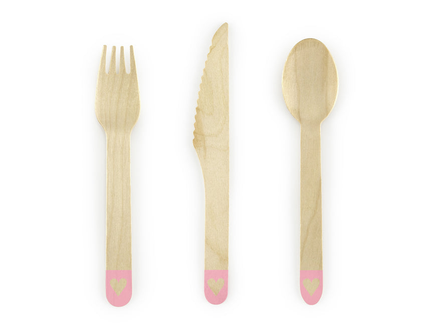 Cubiertos de Madera Rosa 16cm 18 piezas