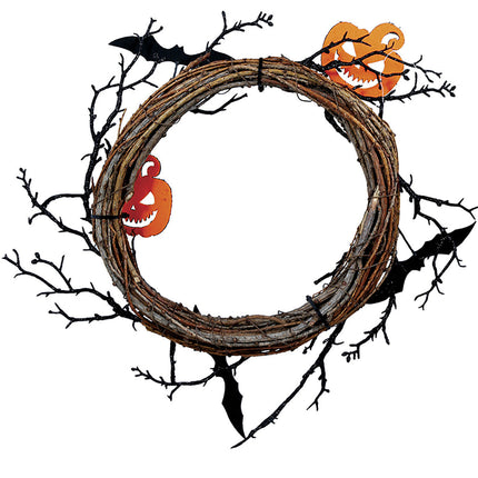 Corona de Halloween Calabazas y Murciélagos 30cm