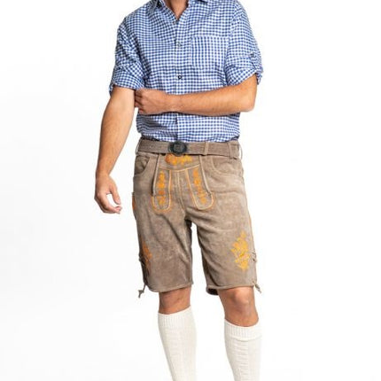 Lederhose Piel Corta Sombra Naranja y Cinturón