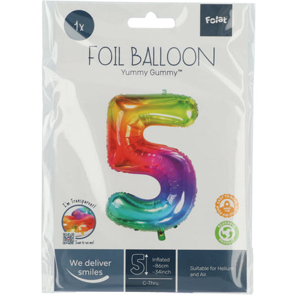 Globo Foil Figura 5 Arco Iris XL 81cm vacío