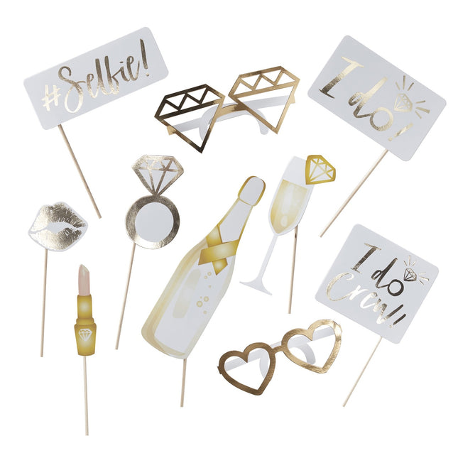 Atrezzo dorado para fotomatón de boda 10 piezas