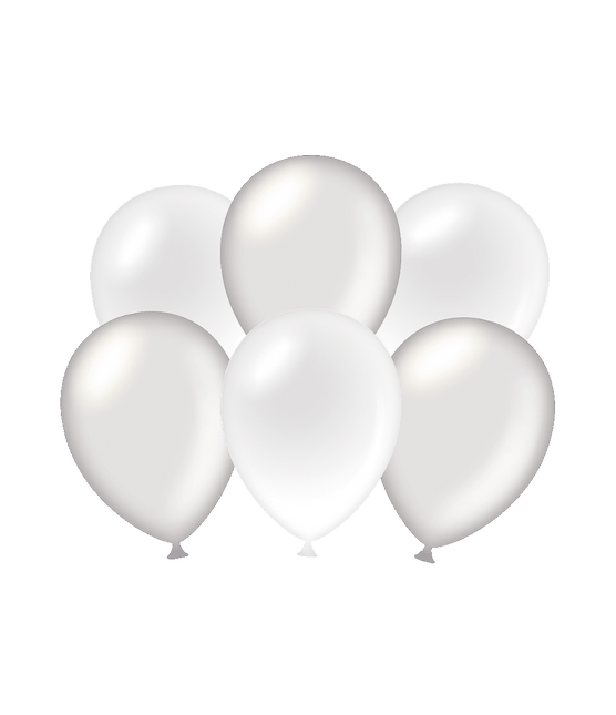 Globos Plateados/Blancos Metalizados 30cm 6pcs