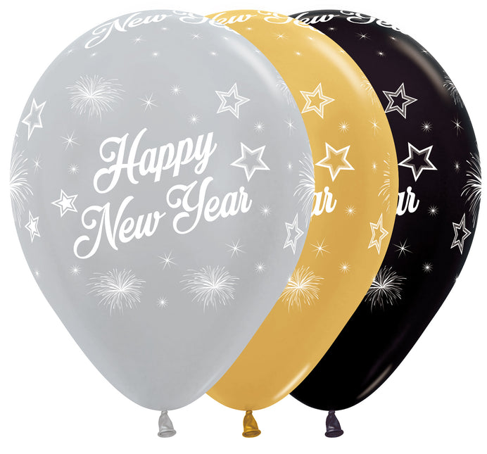 Globos Feliz Año Nuevo Elegante Mix 30cm 25pcs