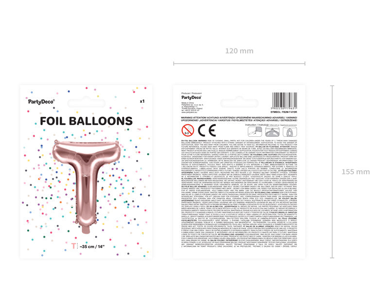 Globo Letra T Oro Rosa Vacío 35cm