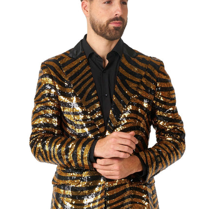 Gold Black Tiger Paillet Blazer Hombre <tc>OppoSuits</tc>