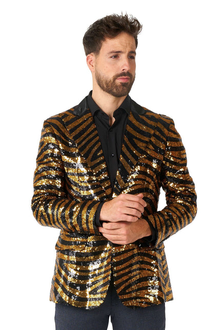 Gold Black Tiger Paillet Blazer Hombre <tc>OppoSuits</tc>