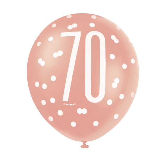 Globos 70 Años Oro Rosa 30cm 6pcs