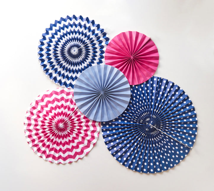Abanicos de Papel Azul Oscuro Set 23-40cm 3 piezas