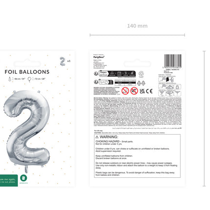Globo Figura 2 Años Plata Vacío 72cm