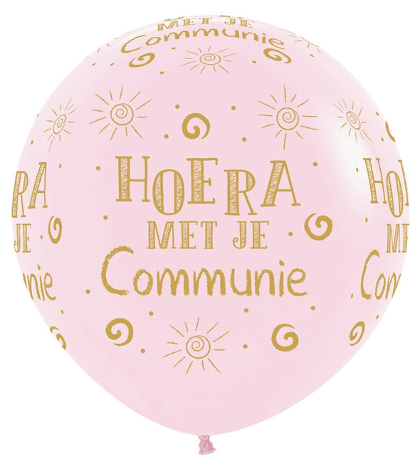 Globos Hurra Con Tu Comunión Rosa Mate Pastel 91cm 2pcs