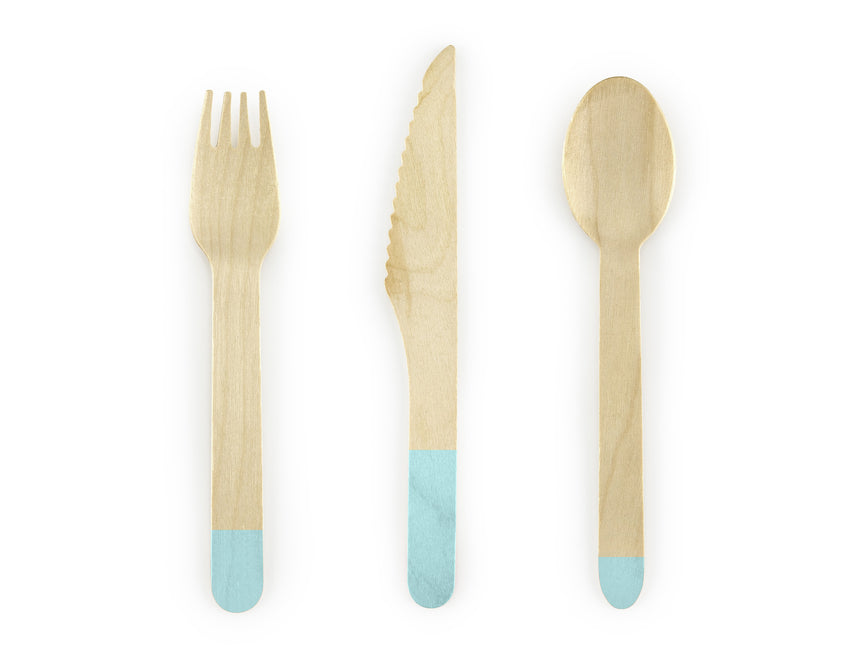 Cubiertos de Madera Verde Menta 16cm 18 piezas