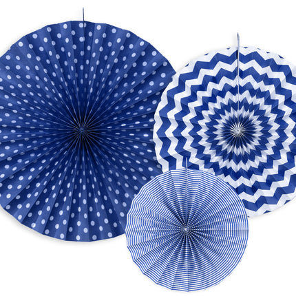Abanicos de Papel Azul Oscuro Set 23-40cm 3 piezas