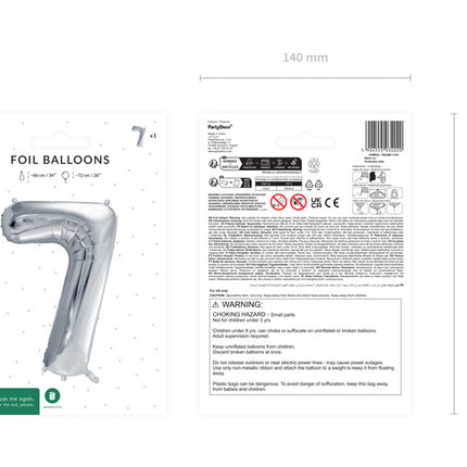 Globo Figura 7 Años Plata Vacío 72cm