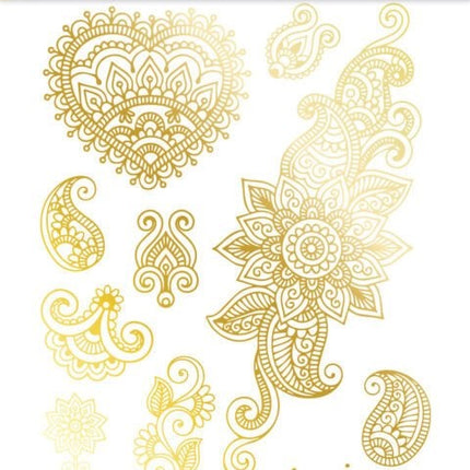Tatuajes Falsos de Oro Henna Hippie 12pcs