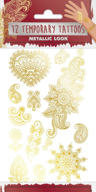 Tatuajes Falsos de Oro Henna Hippie 12pcs