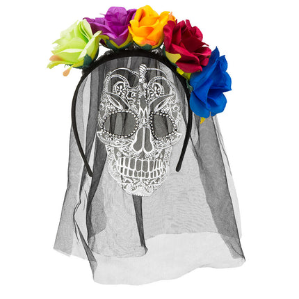 Diadema Día de los Muertos Velo Floral