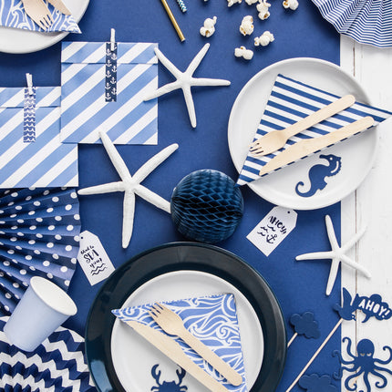 Abanicos de Papel Azul Oscuro Set 23-40cm 3 piezas