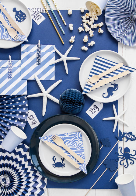 Abanicos de Papel Azul Oscuro Set 23-40cm 3 piezas