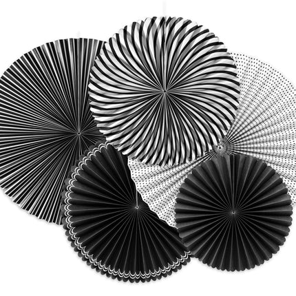 Abanicos de Papel Negro Blanco Set 25-40cm 5 piezas