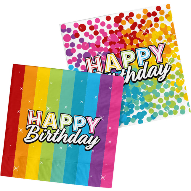 Servilletas Feliz Cumpleaños Confeti Arcoiris 33cm 20pcs