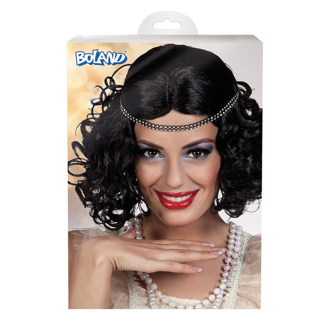 Peluca Negra Flapper Con Diadema