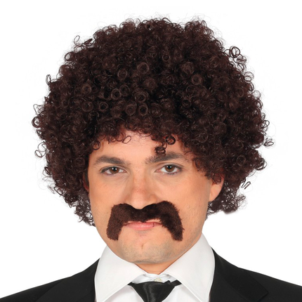 Peluca Marrón Bigote Rizado