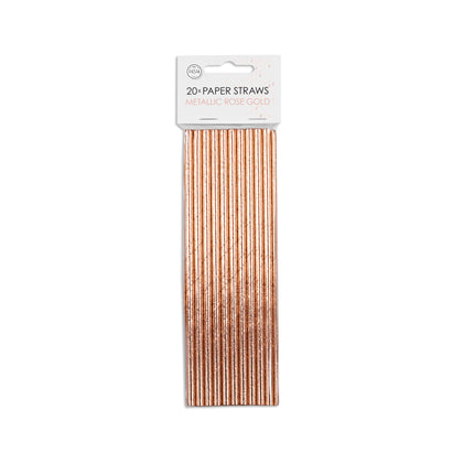 Pajitas metálicas de papel oro rosa 19,7 cm 20 uds.