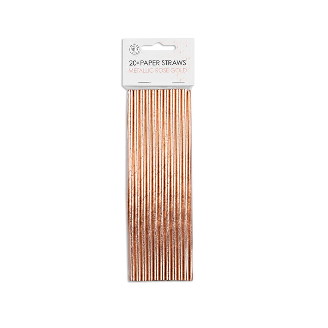 Pajitas metálicas de papel oro rosa 19,7 cm 20 uds.