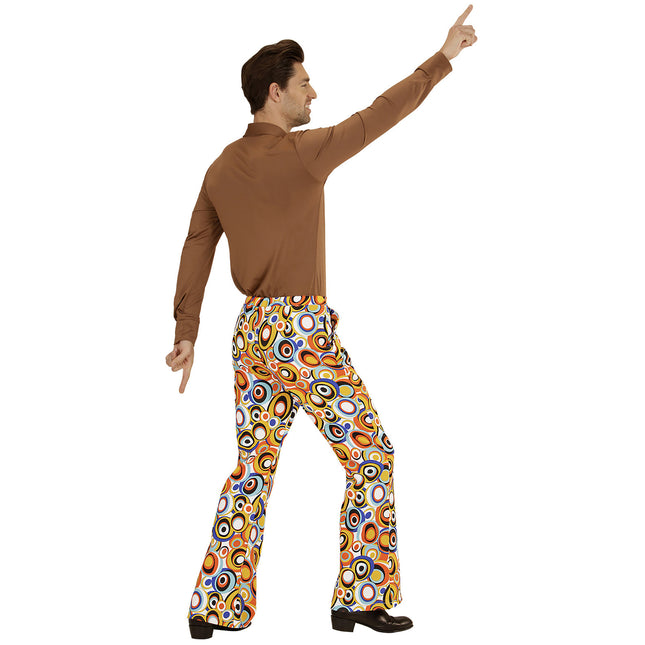 Pantalones Disco 70S Naranja Hombre Círculos