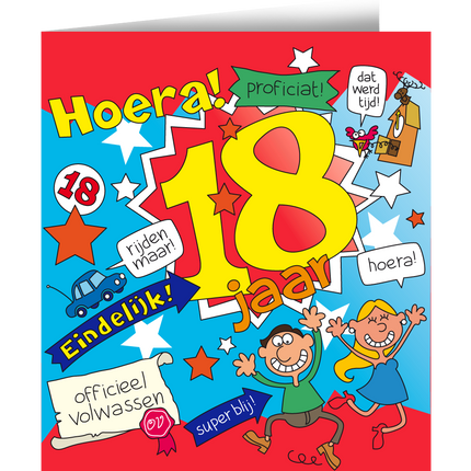 Tarjeta de cumpleaños 18 Años Dibujos animados 16,5cm