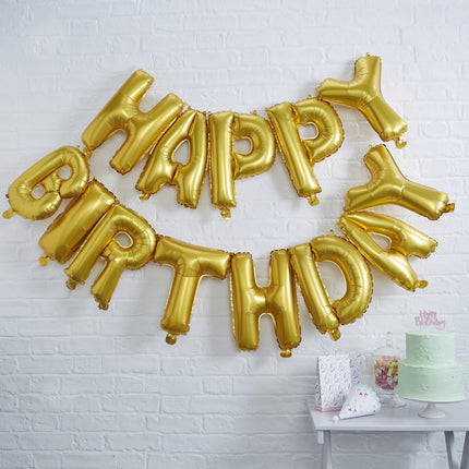 Set Globos Dorados Feliz Cumpleaños 35cm
