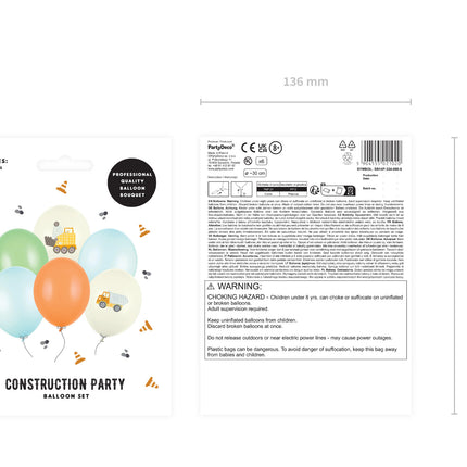 Juego Globos Vehículos Construcción 30cm 6pcs
