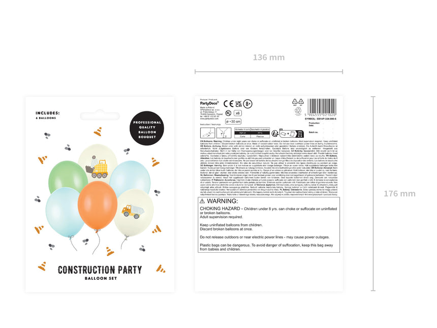 Juego Globos Vehículos Construcción 30cm 6pcs
