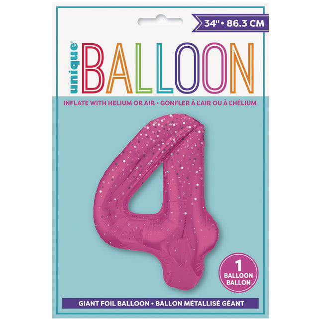 Globo Figura 4 Años Lunares Rosa 86cm