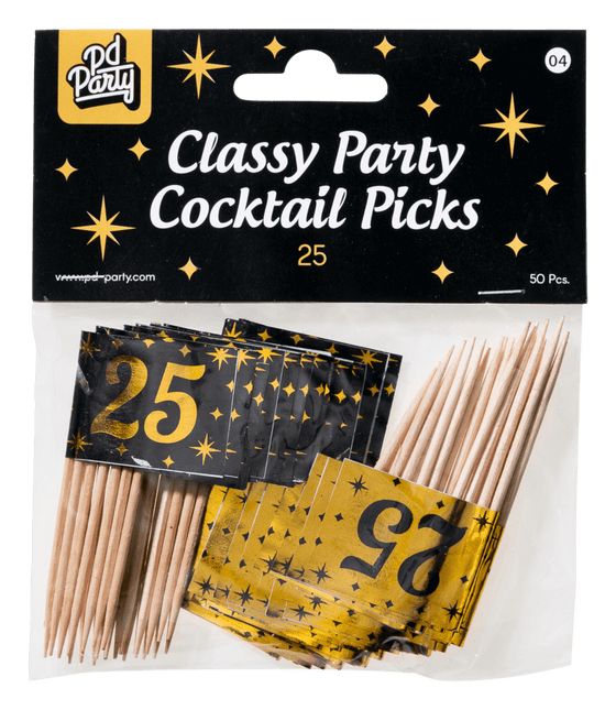 Palillos de cóctel 25 Años 6,5cm 50pcs
