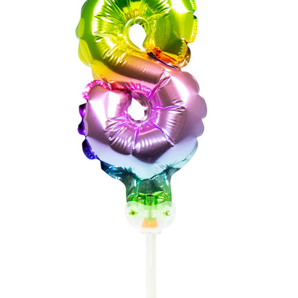 Globo Foil Figura 8 Arco Iris 13cm con Palo