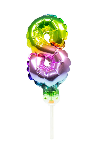 Globo Foil Figura 8 Arco Iris 13cm con Palo