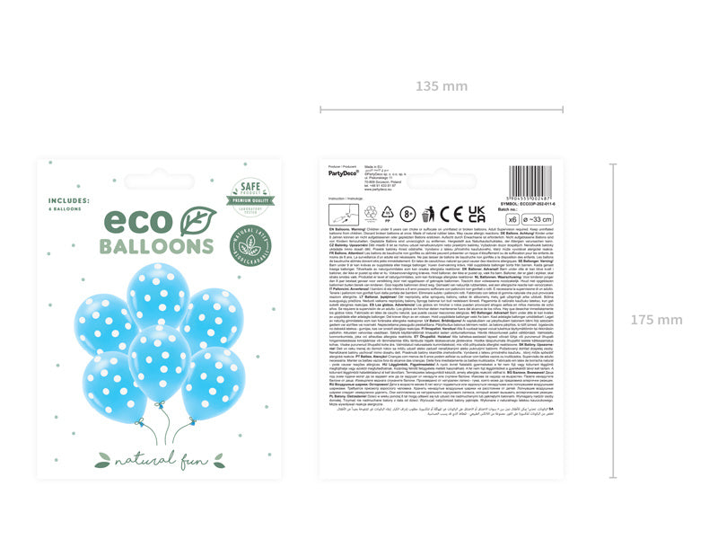 Globos Azul Claro Lunares Blancos 33cm 6pcs